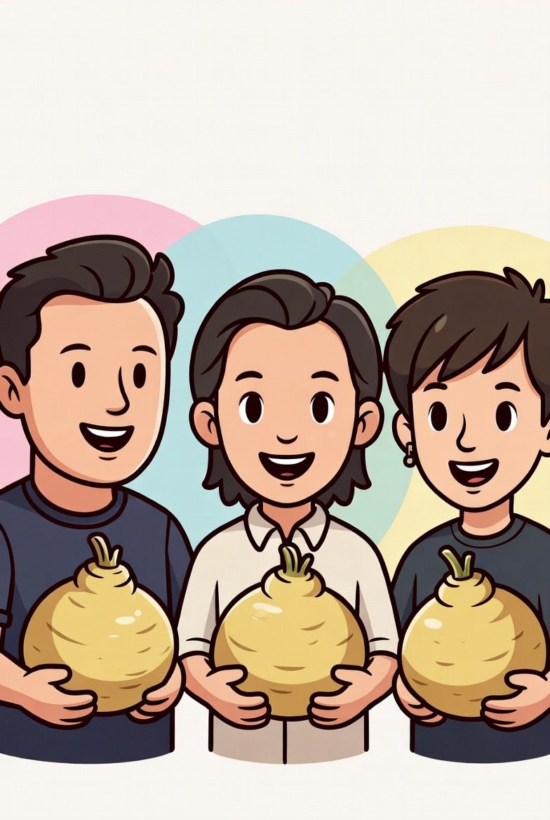 Elon, Michael Saylor and Vitalik holding yams